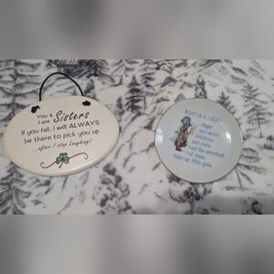 Decorative Ceramic Wall Plaque Set - Cream and Blue